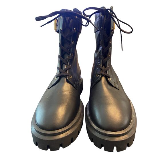 Stuart Weitzman Ultra Lug Sole Buckle Combat Boots Lace Up Leather Black Size 10 - Picture 6 of 9